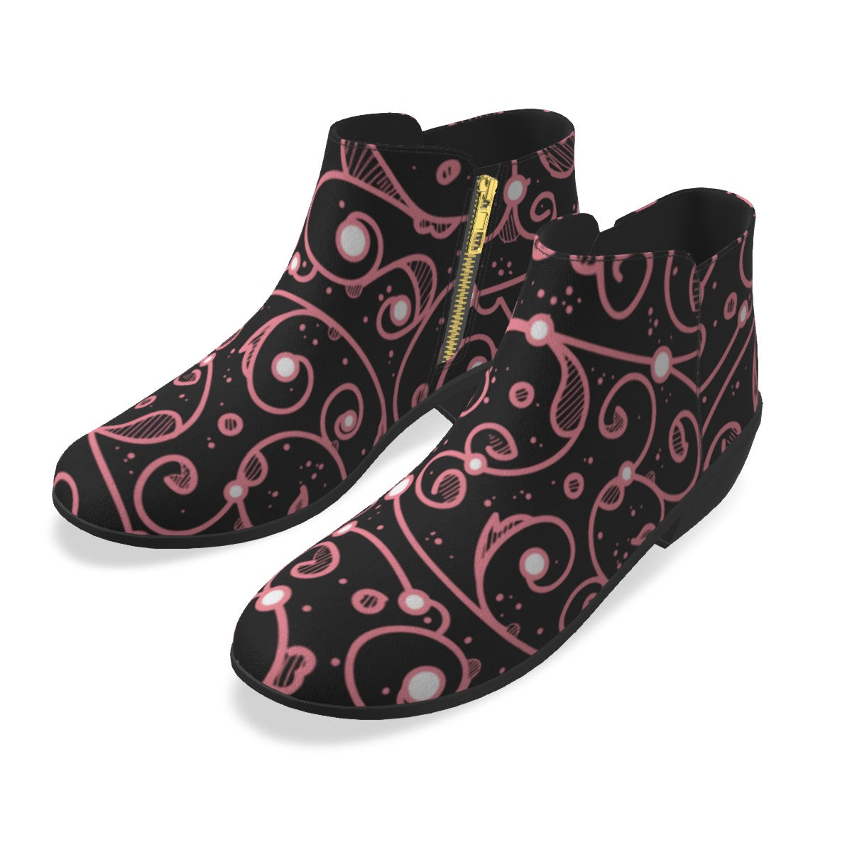 Black & Pink Swirls Men's Fashion Boots