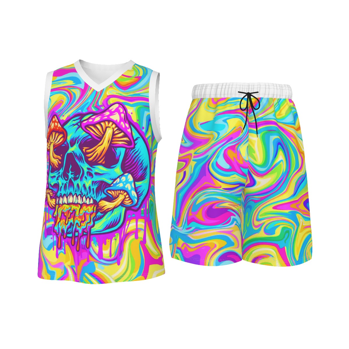 Psychedelic Men's V Neck Basketball Suit