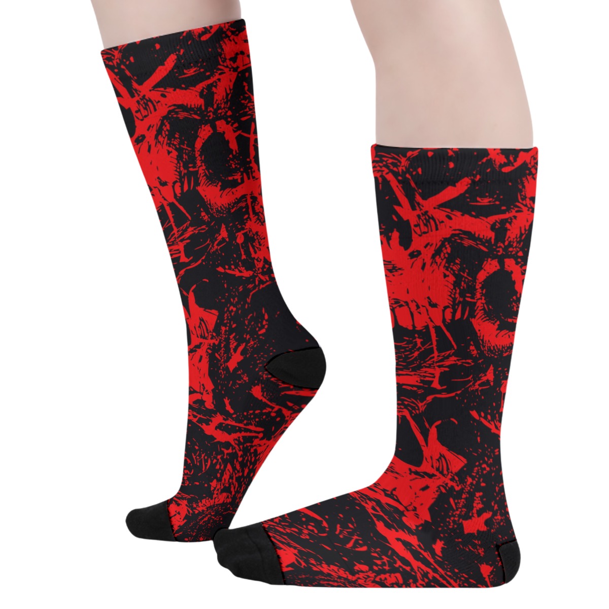 Black & Red Skull Gang  Long Socks