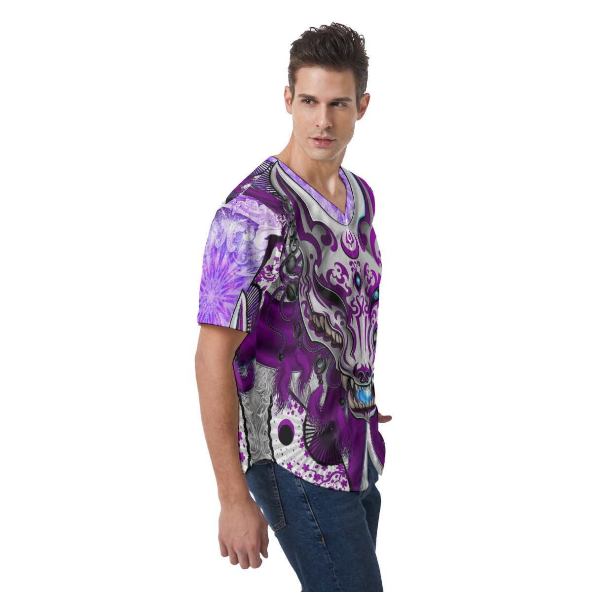 Men's Chinese Wolf Short Sleeve Baseball Jersey