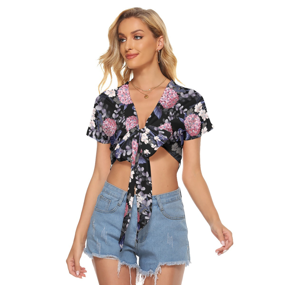 Pink Hydrangea Flowers Women's Bandage Crop Top