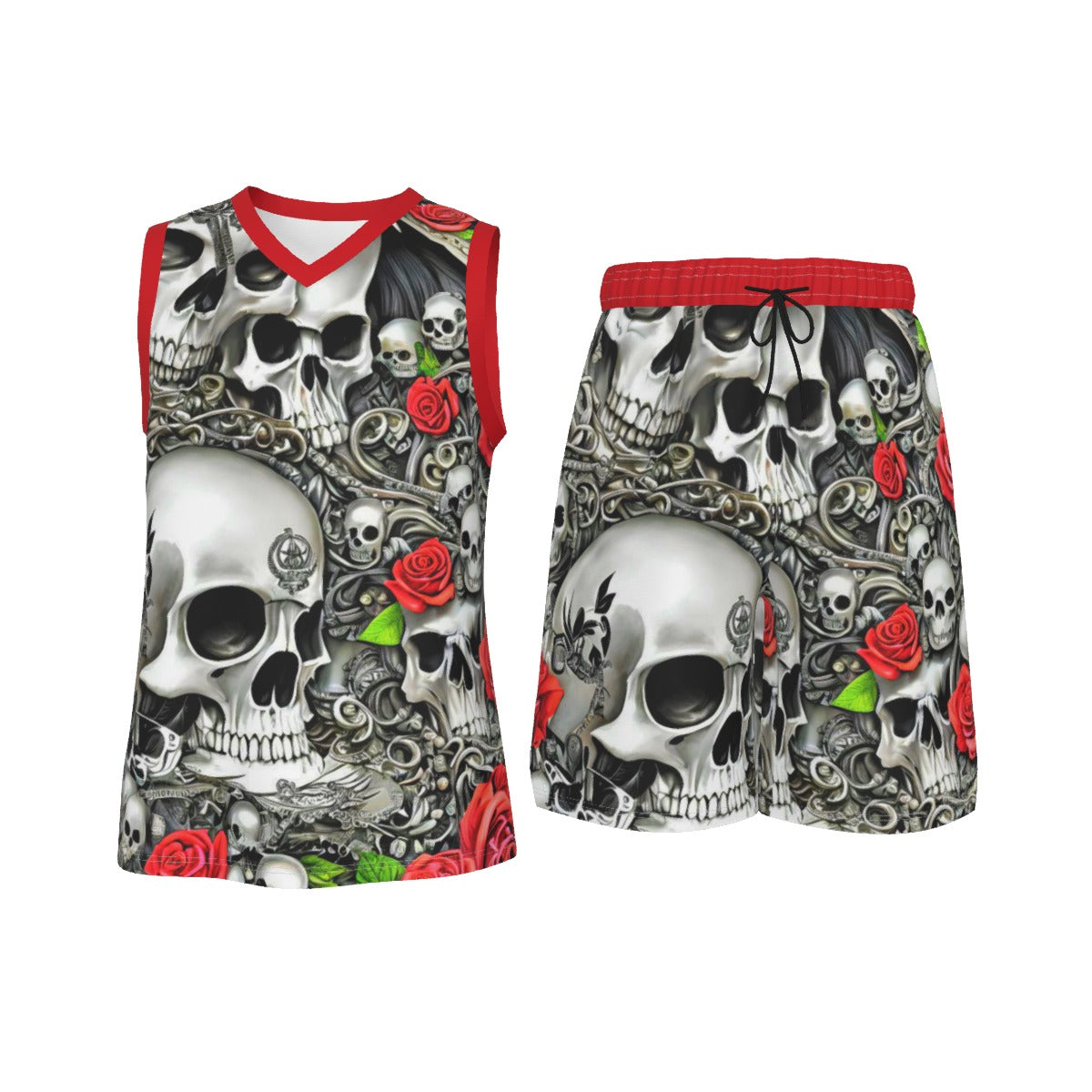 Skulls and Roses Men's V Neck Basketball Suit