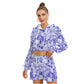 Blue & White Smoke Women's Micro Fleece Hoodie And Shorts Set