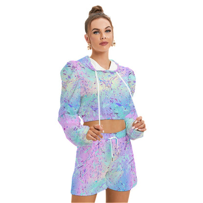 Opal Gemstone Style Women's Mirco Fleece Hoodie And Shorts Set