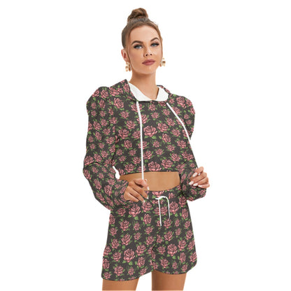 Red Roses Women's Mirco Fleece Hoodie And Shorts Set