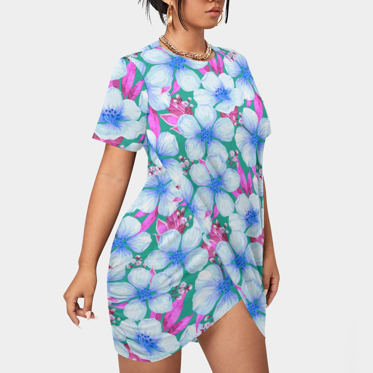 Women’s Tropic Vibes Stacked Hem Dress With Short Sleeve（Plus Size)