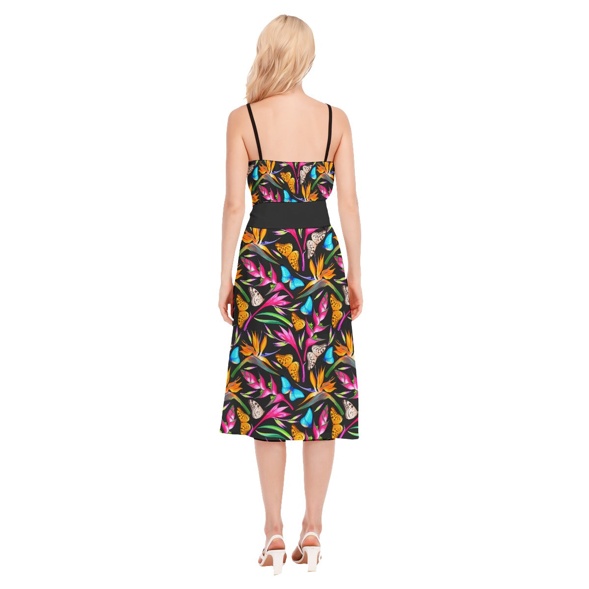 Tropic Summer Women's V-neck Cami Dress With Waist Band