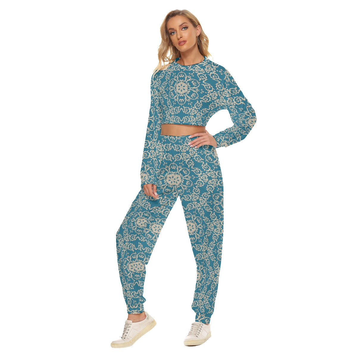 Ventage Style Women's Crop Sweatshirt Suit