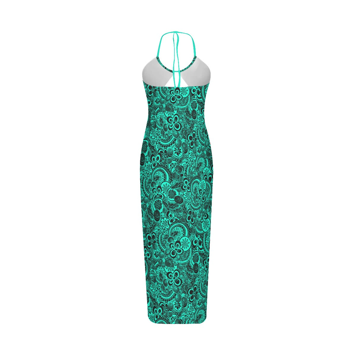 Teal With Black Flowers Women's Sexy Hollow Cami Dress