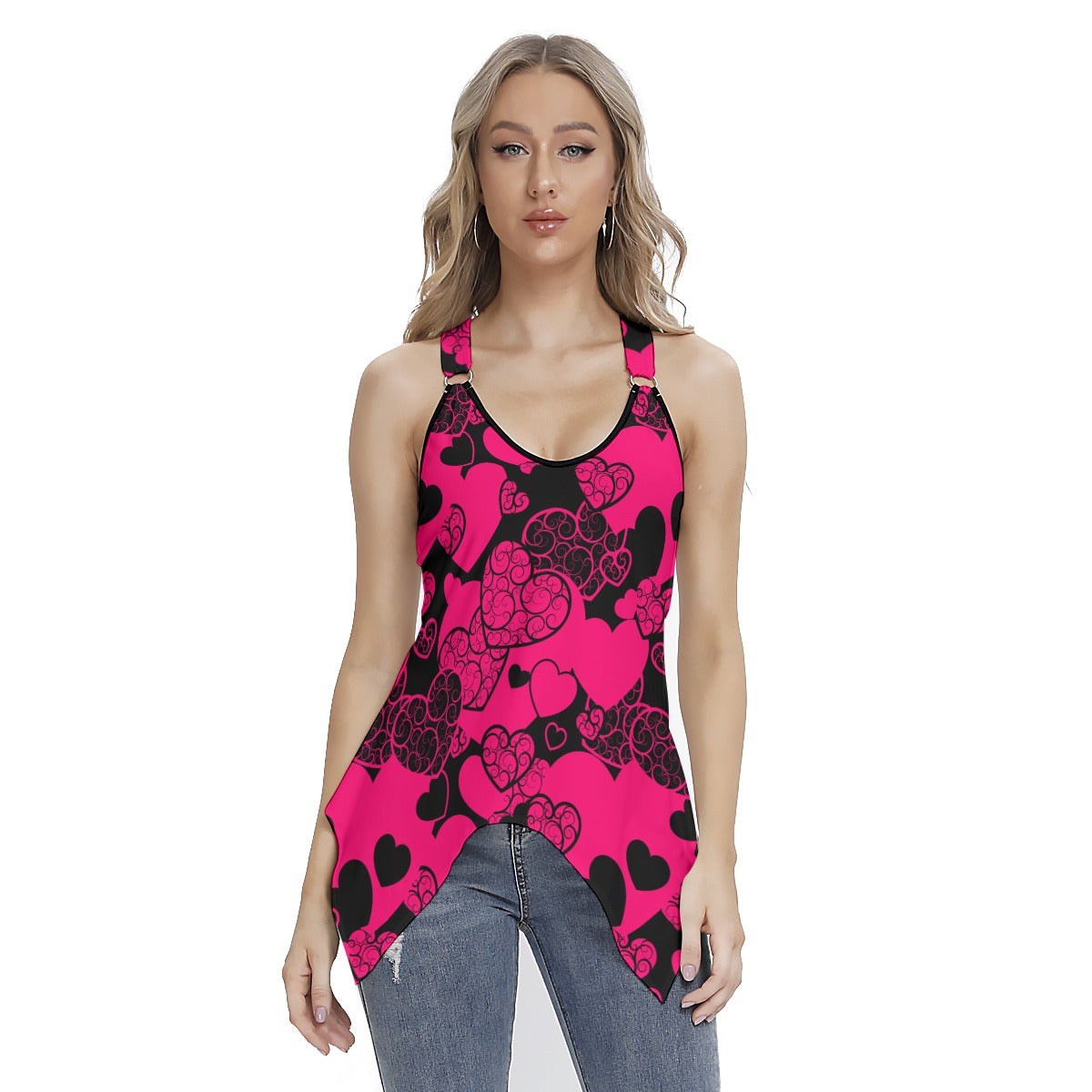 Pink & Black Hearts Women's Skinny Sport Tank Top