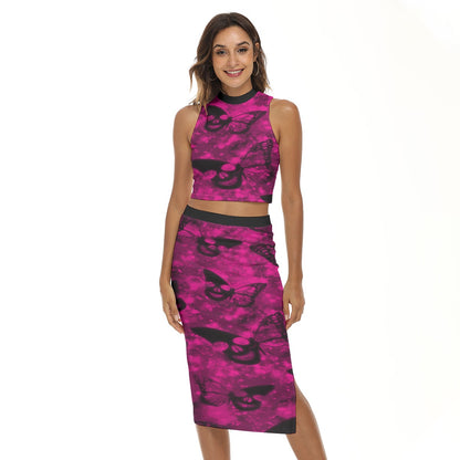 Women's Butterfly Tank Top & Split High Skirt Set