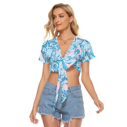 Blue & Pink Swirls Women's Bandage Crop Top