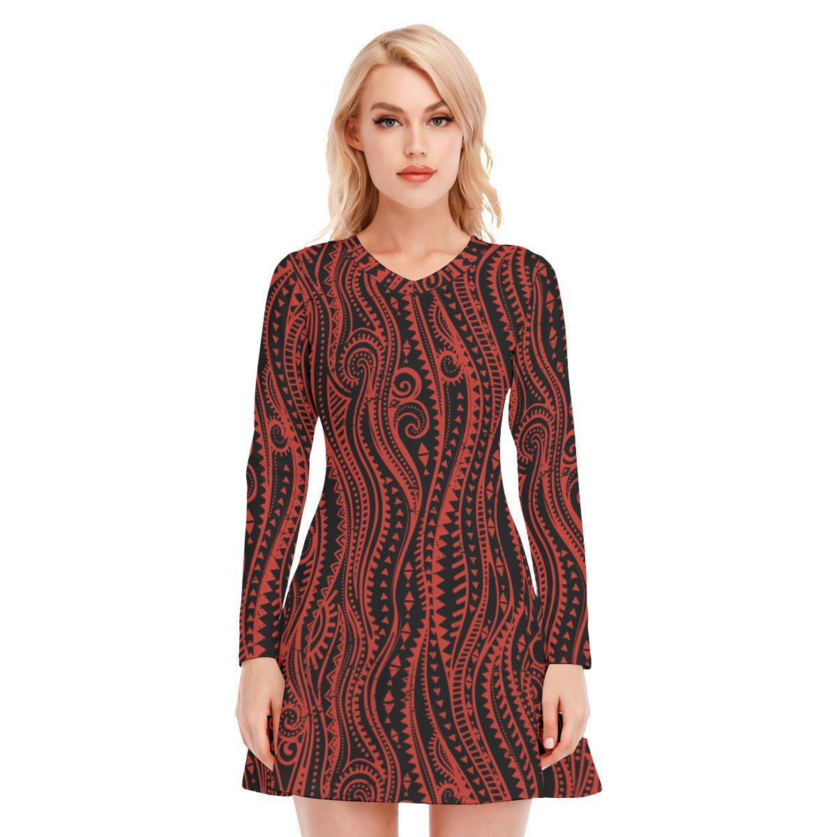 Ethnic Vintage Tribal Women's V-neck Long Sleeve Dress