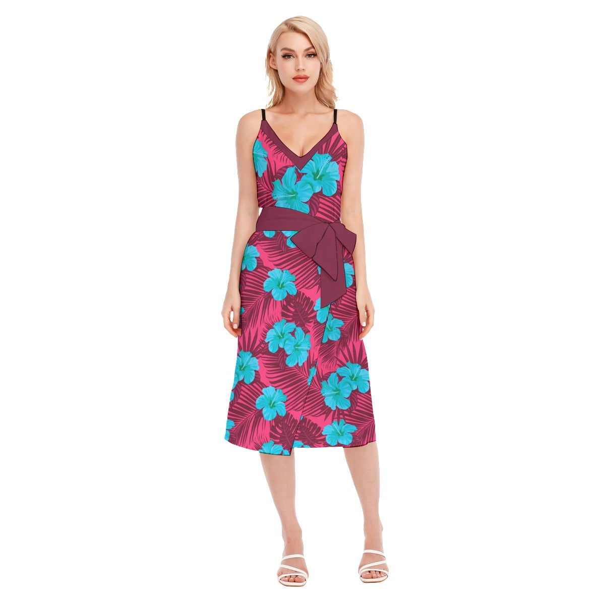 Her Tropical Women's V-neck Cami Dress With Waist Band