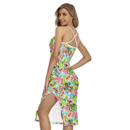 Summer Time Flower Back Cross Cami Dress