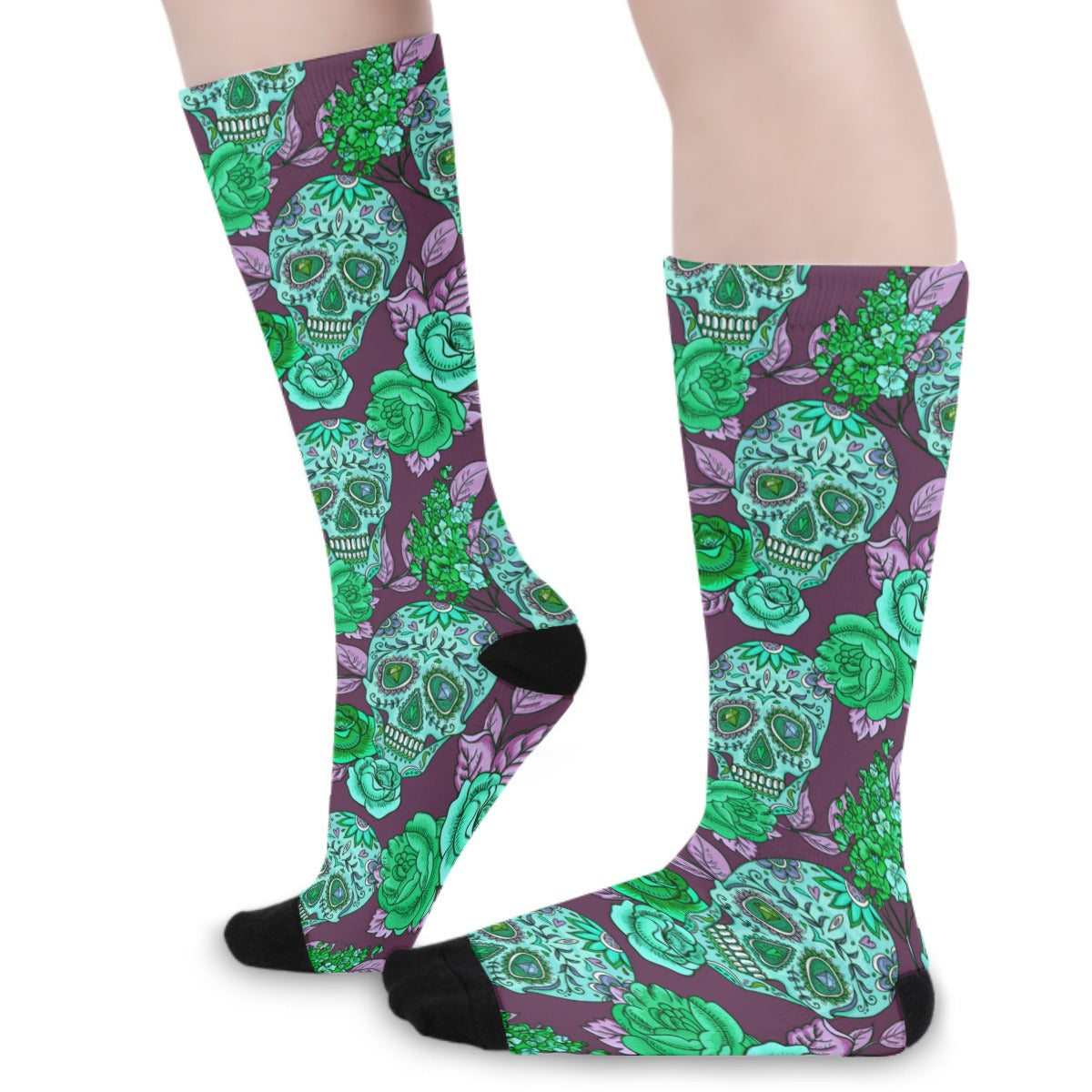 Skull Diamond Eyes & Flowers Long Socks