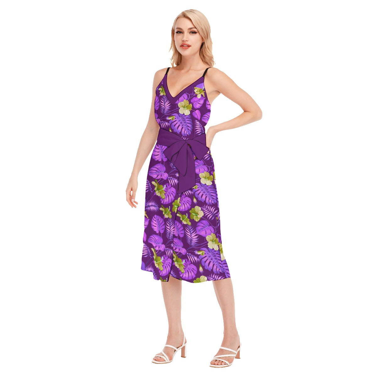 Her Tropical Women's V-neck Cami Dress With Waist Band