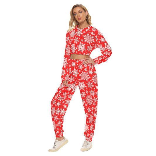 Snow Flake Women's Crop Sweatshirt Suit