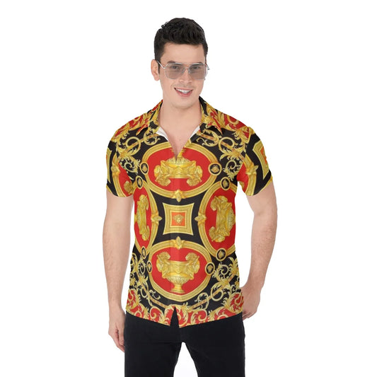 Red, Black & Gold I am King Men's Button Up