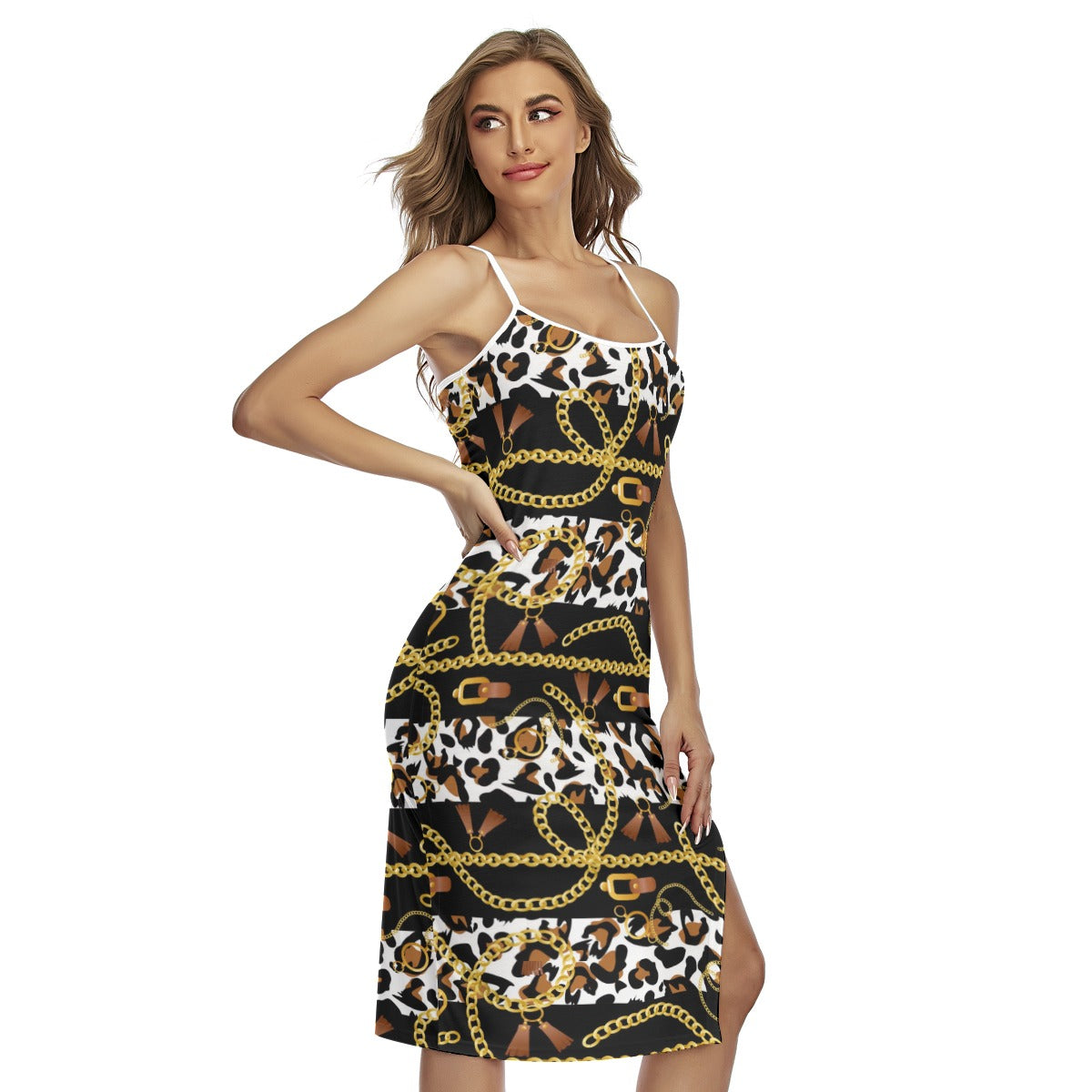 Bellafonte Animal Print Back Cross Cami Dress