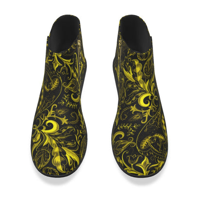 Cute Flowers Black & Yellow Men's Fashion Boots