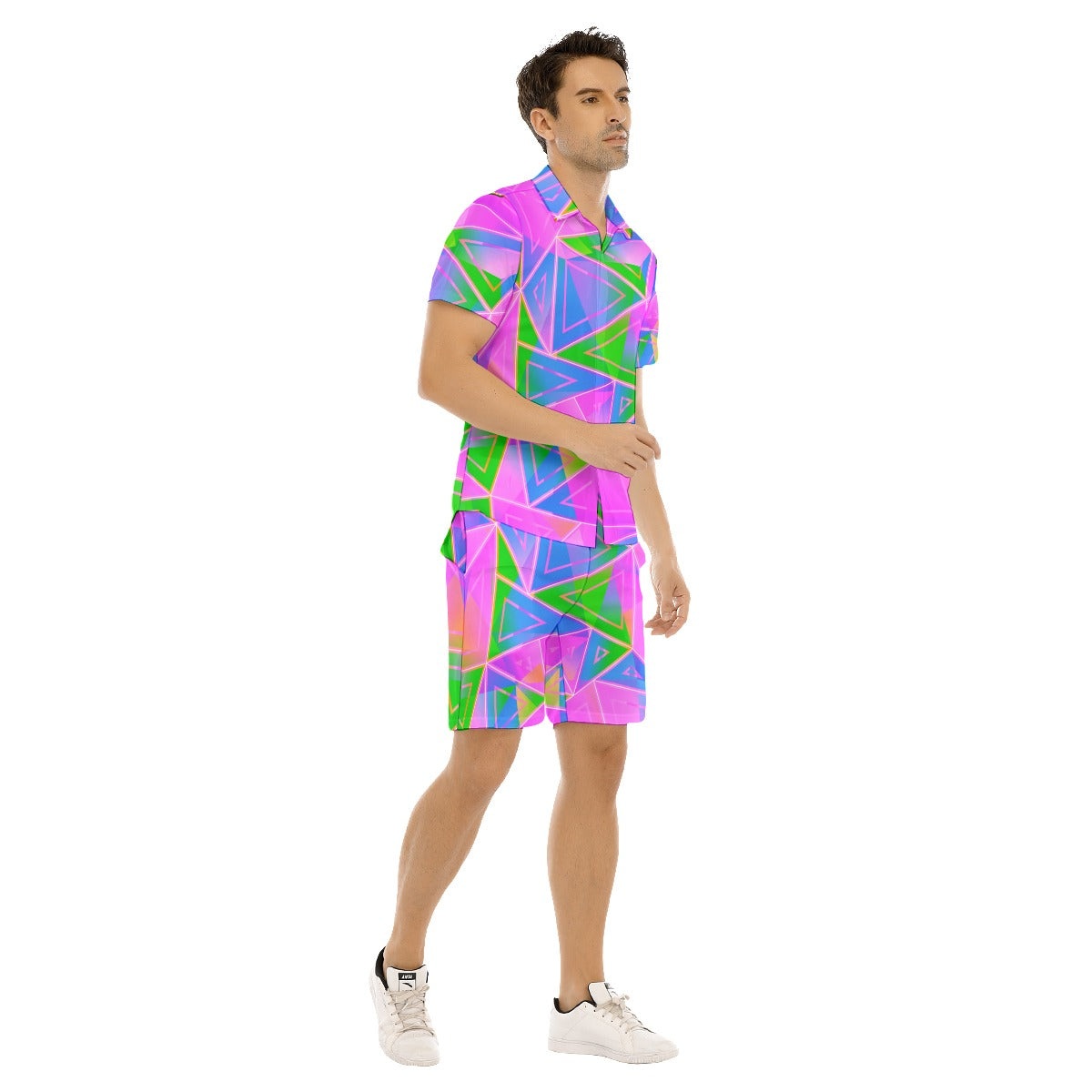 Bright Futuristic Triangle Men's Short Sleeve Shirt Sets