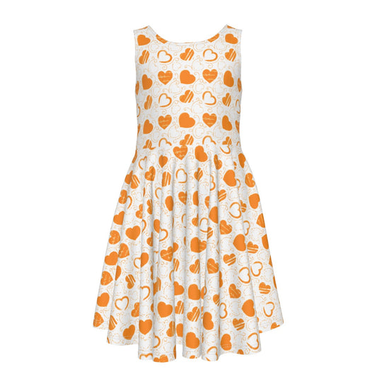 Cute Orange Hearts Kid's Sleeveless Vest Dress