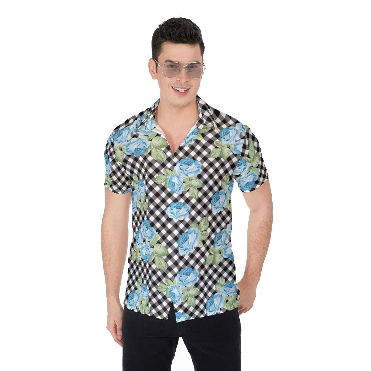 Light Blue Roses Men's Button Up