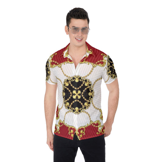 Red, White & Gold I am King Men's Button Up