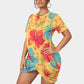 Women’s Tropical Summer Stacked Hem Dress With Short Sleeve（Plus Size)