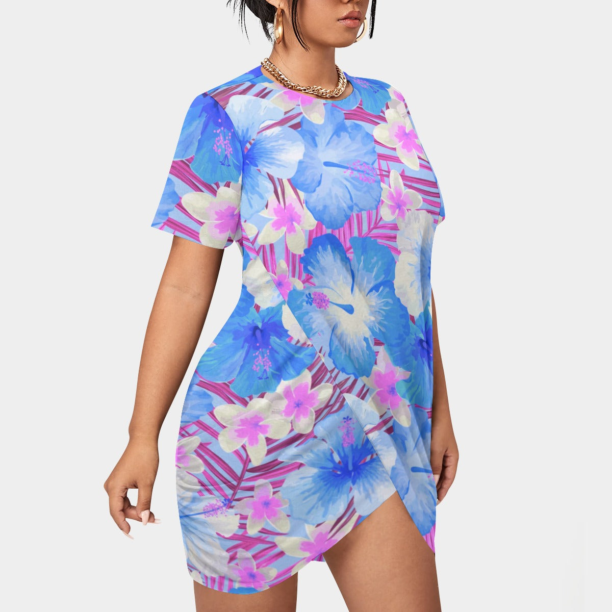 Women’s Tropic Vibes Stacked Hem Dress With Short Sleeve（Plus Size)