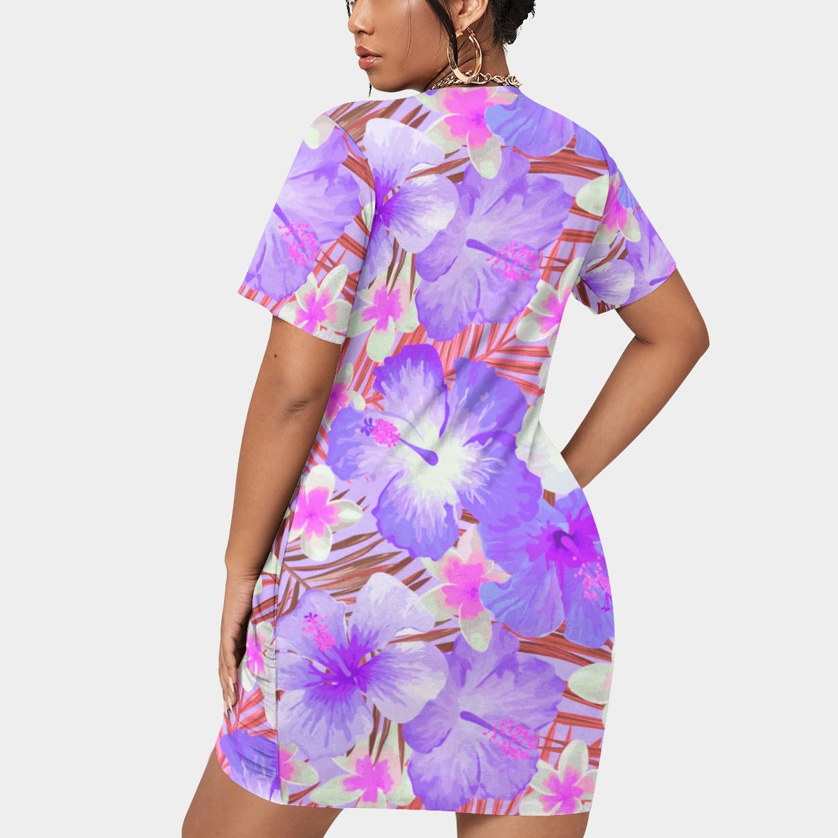 Women’s Tropic Vibes Stacked Hem Dress With Short Sleeve（Plus Size)