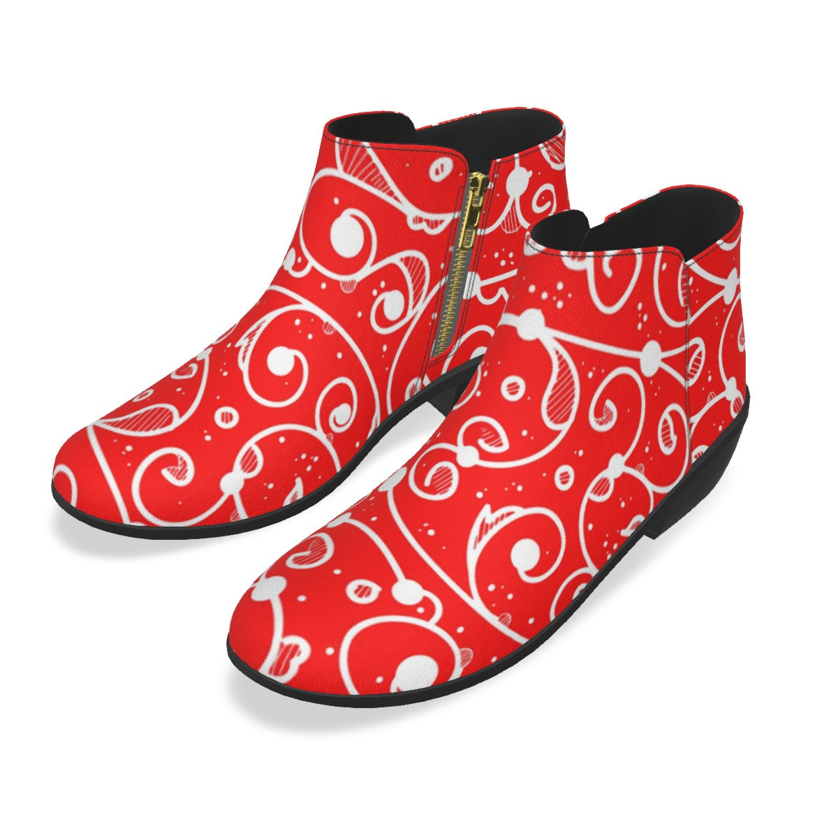 Red & White Swirls Men's Fashion Boots