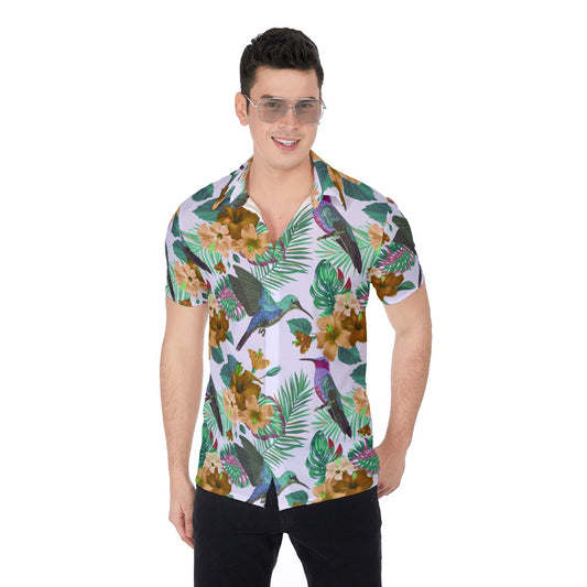 Tropical Birds With Flowers Men's Button Up