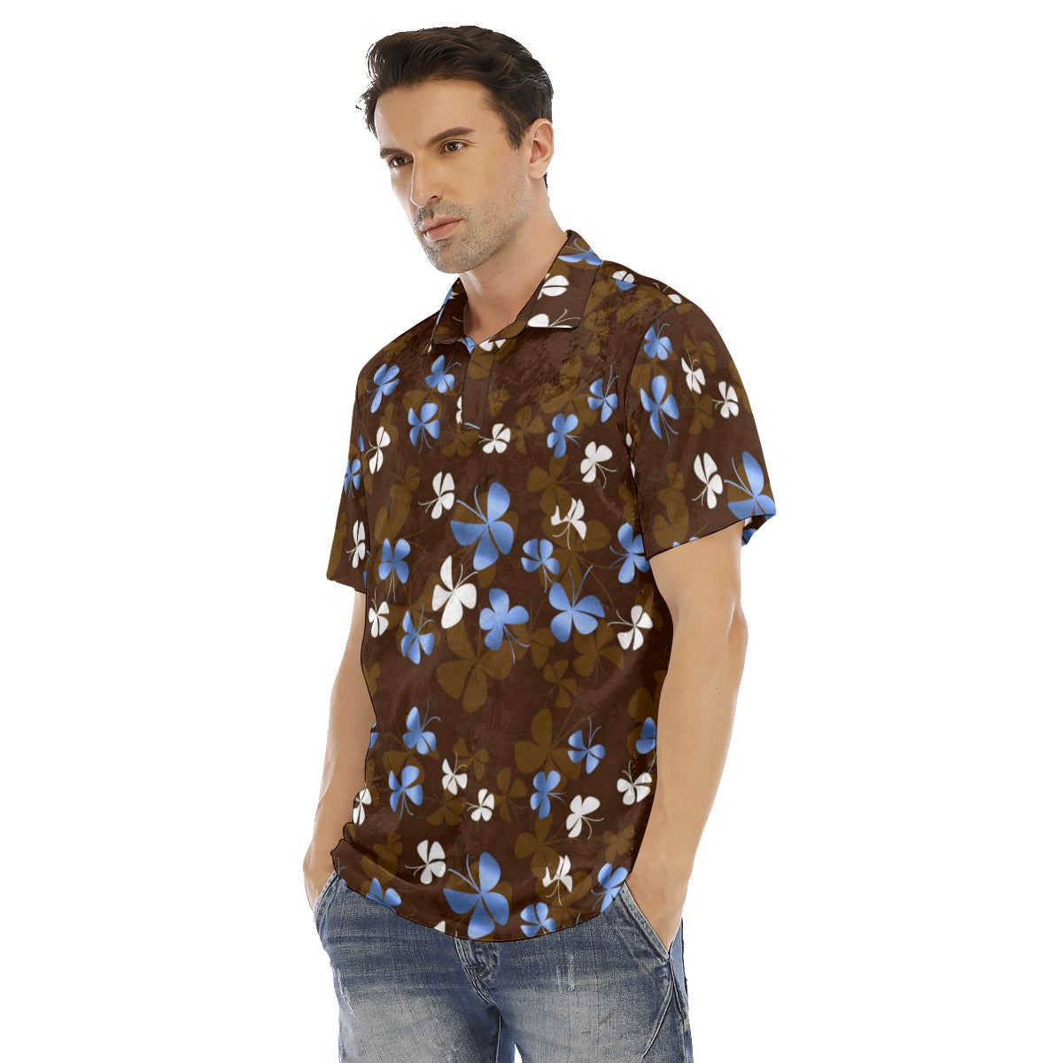 Blue & White Butterfly Men's Polo Shirt | Velvet