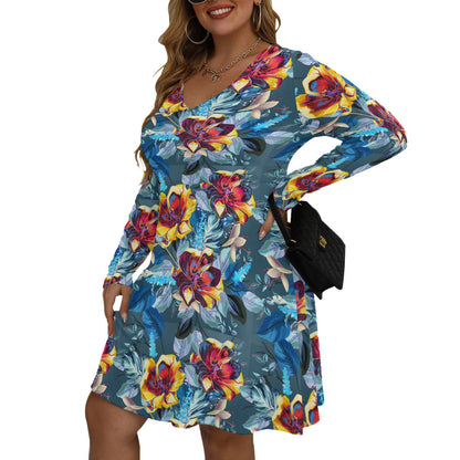 Beautiful Tulips Women's V-neck Long Sleeve Dress (Plus Size)