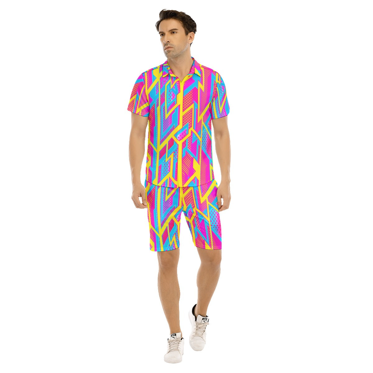 Bright Futuristic Geometric Men's Short Sleeve Shirt Sets