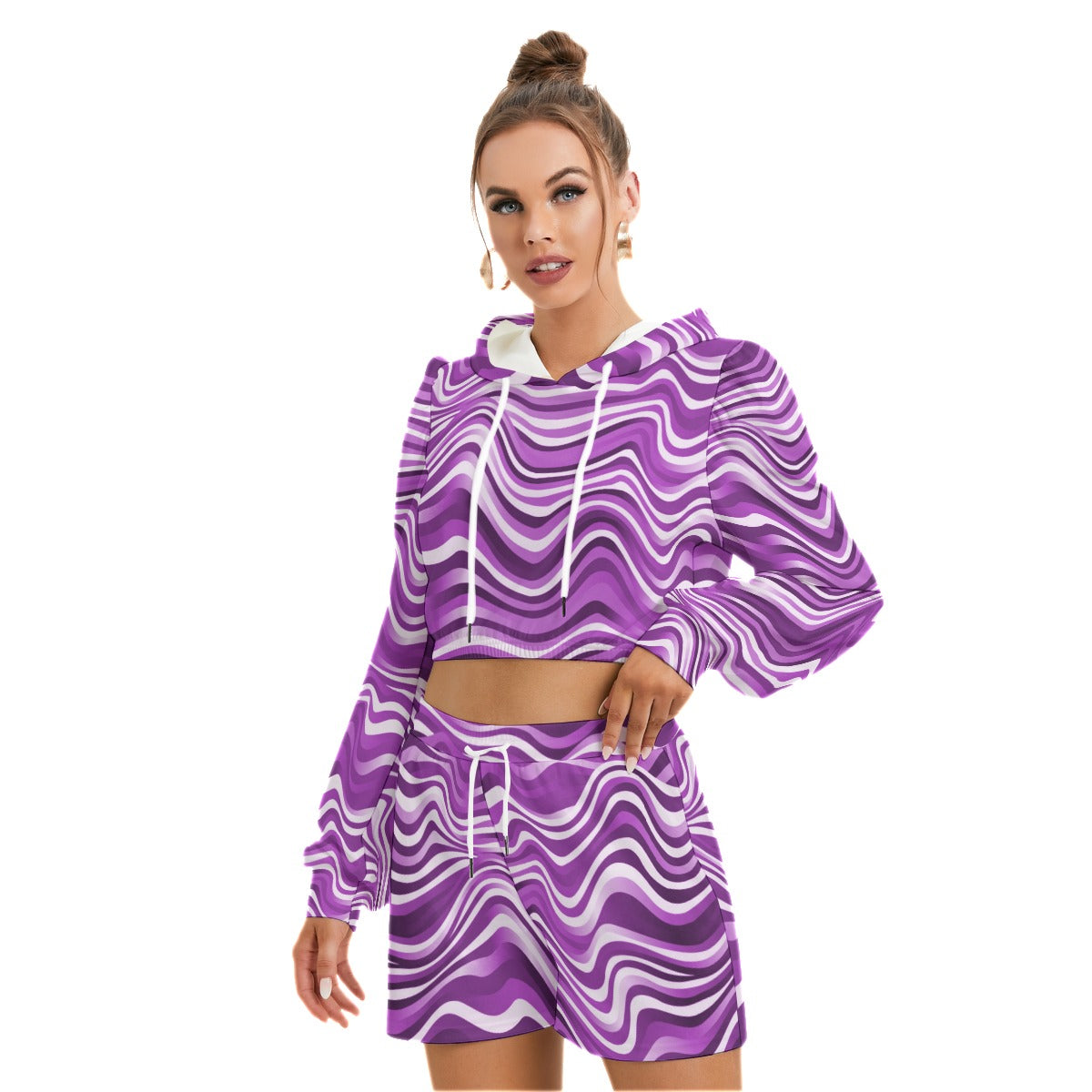 Purple Wavy Baby Women's Mirco Fleece Hoodie And Shorts Set