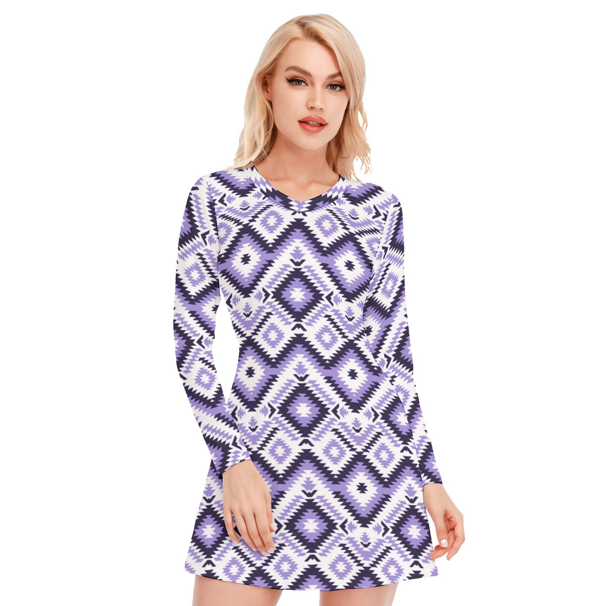 Ethnic Vintage Tribal Women's V-neck Long Sleeve Dress