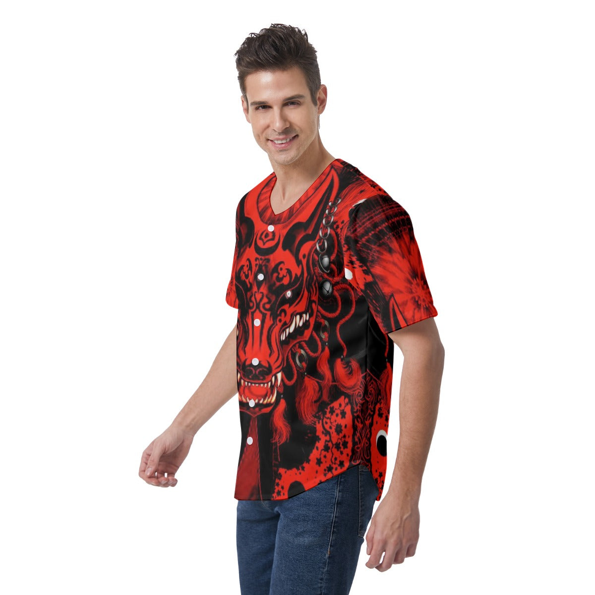 Men's Chinese Wolf Short Sleeve Baseball Jersey