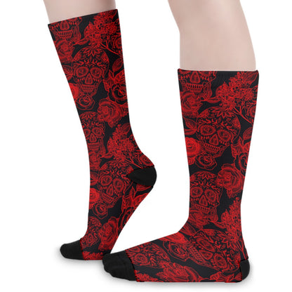 Skull Diamond Eyes & Flowers Long Socks