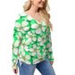 Teal With White Cherry Blossoms Women’s V-neck T-shirt With Side Drawstring(Plus Size)