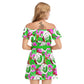 Colorful Roses Women's Off-shoulder Dress With Ruffle