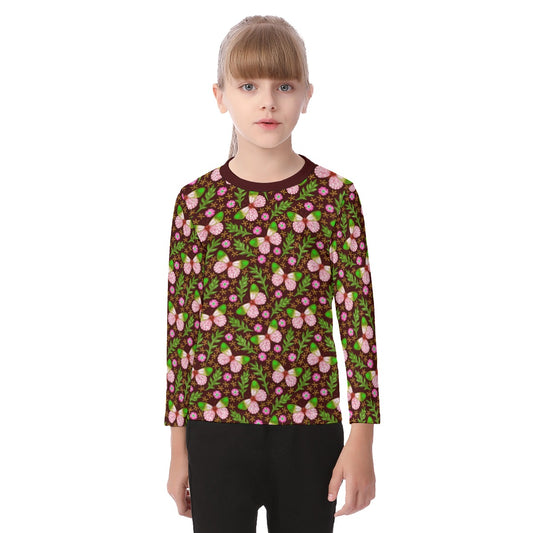 Butterflies and Flowers Girls O-neck Long Sleeve T-shirt