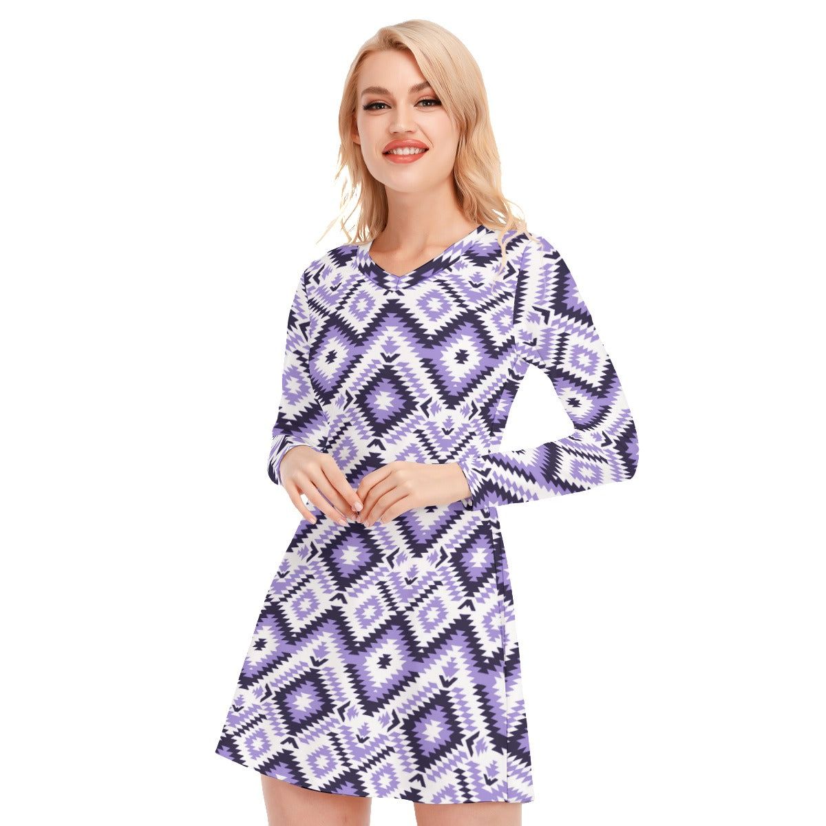 Ethnic Vintage Tribal Women's V-neck Long Sleeve Dress