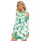 Green & White Tropical Flowers Hooded Tight Dress