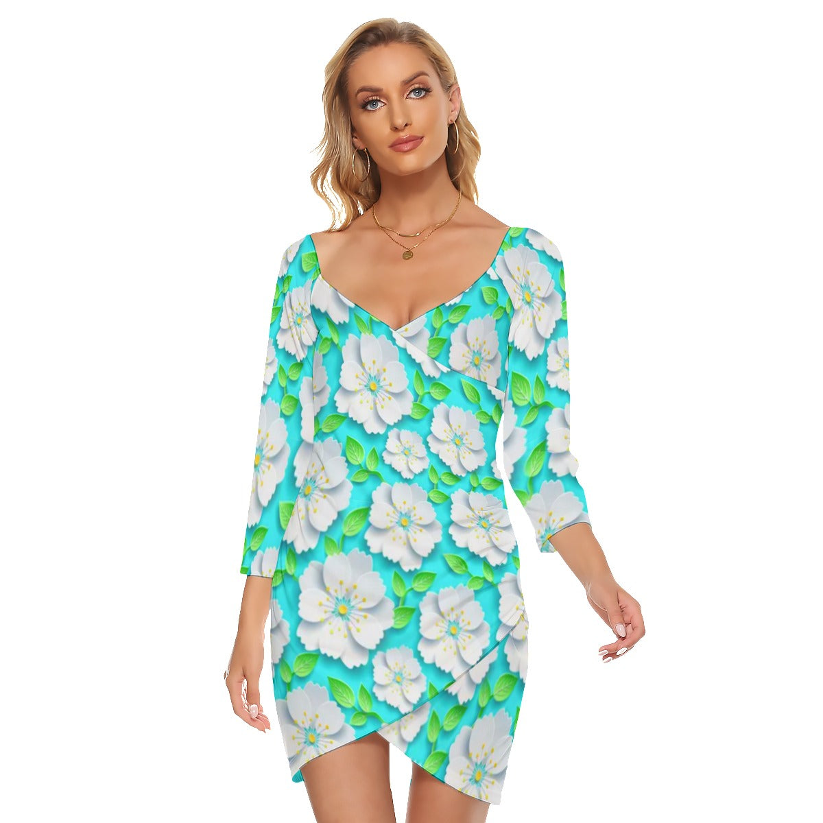 Spring Flowers Women's Off-shoulder Long Sleeve Dress