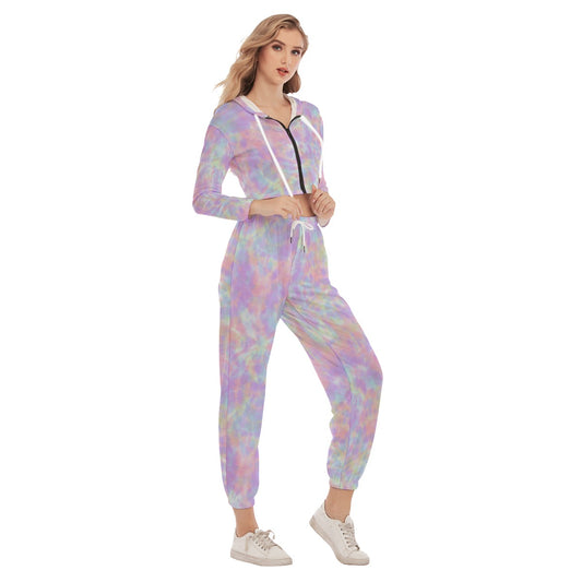 Tie Dye Women's Crop Hoodie Sports Sets