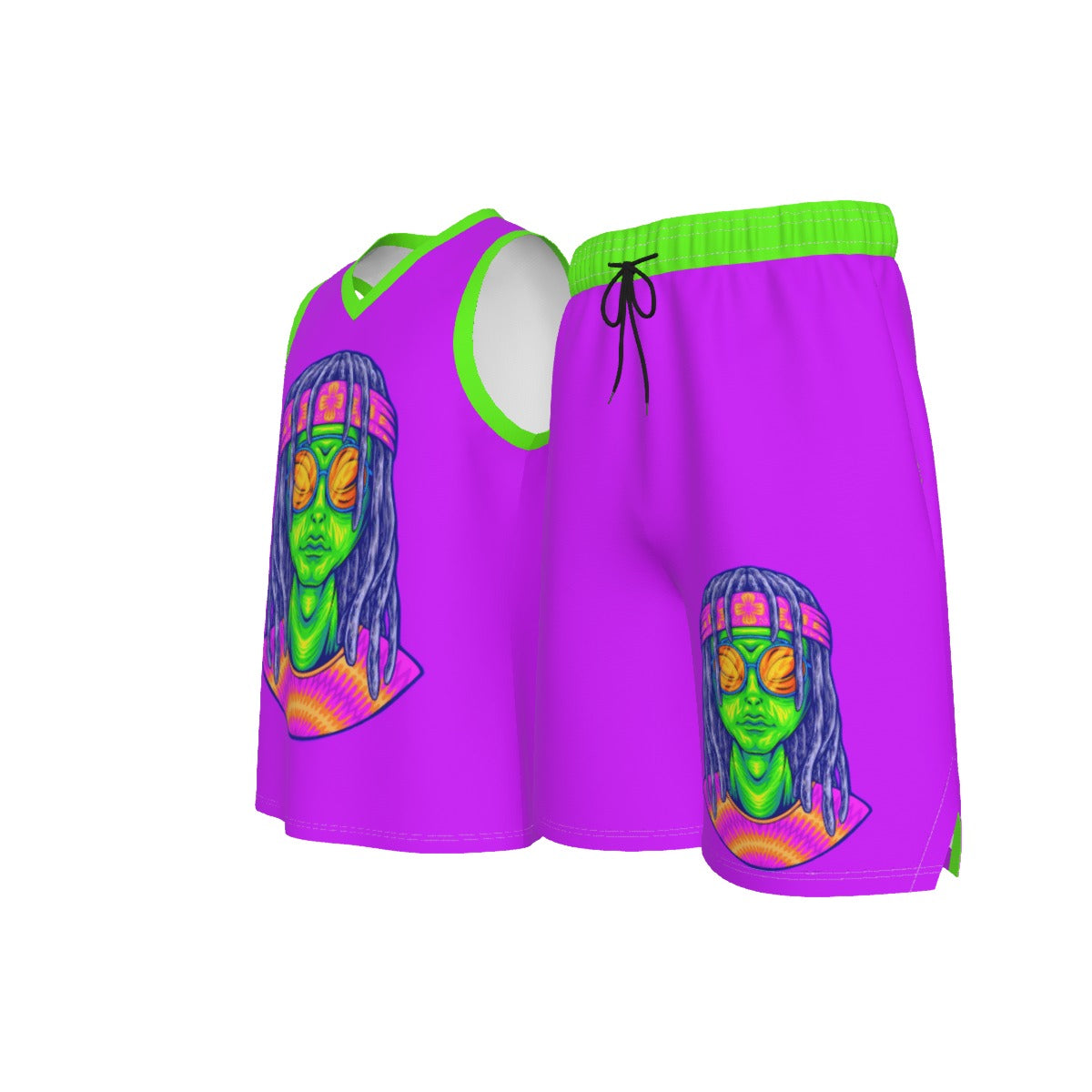 Psychedelic Alien With Dreads Men's V Neck Basketball Suit