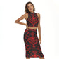 Red With Black Vintage Flowers Women's Tank Top & Split High Skirt Set